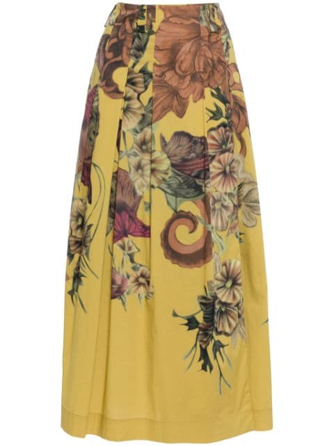 Alberta Ferretti pleated floral-print midi skirt
