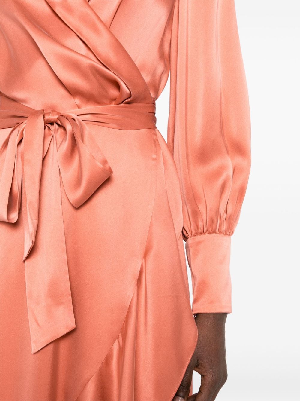 Shop Zimmermann Ruffle-detail Silk Wrap Dress In 橘色