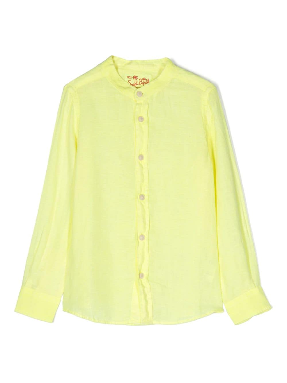 Shop Mc2 Saint Barth Band-collar Linen Shirt In Yellow