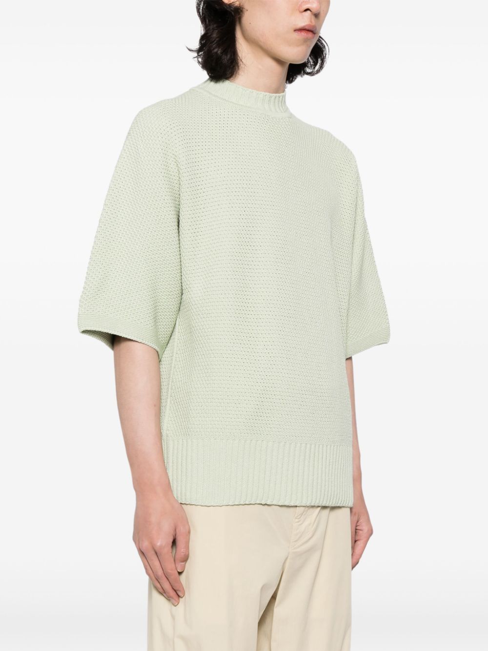 Shop Issey Miyake Mock-neck Chunky-knit T-shirt In Green