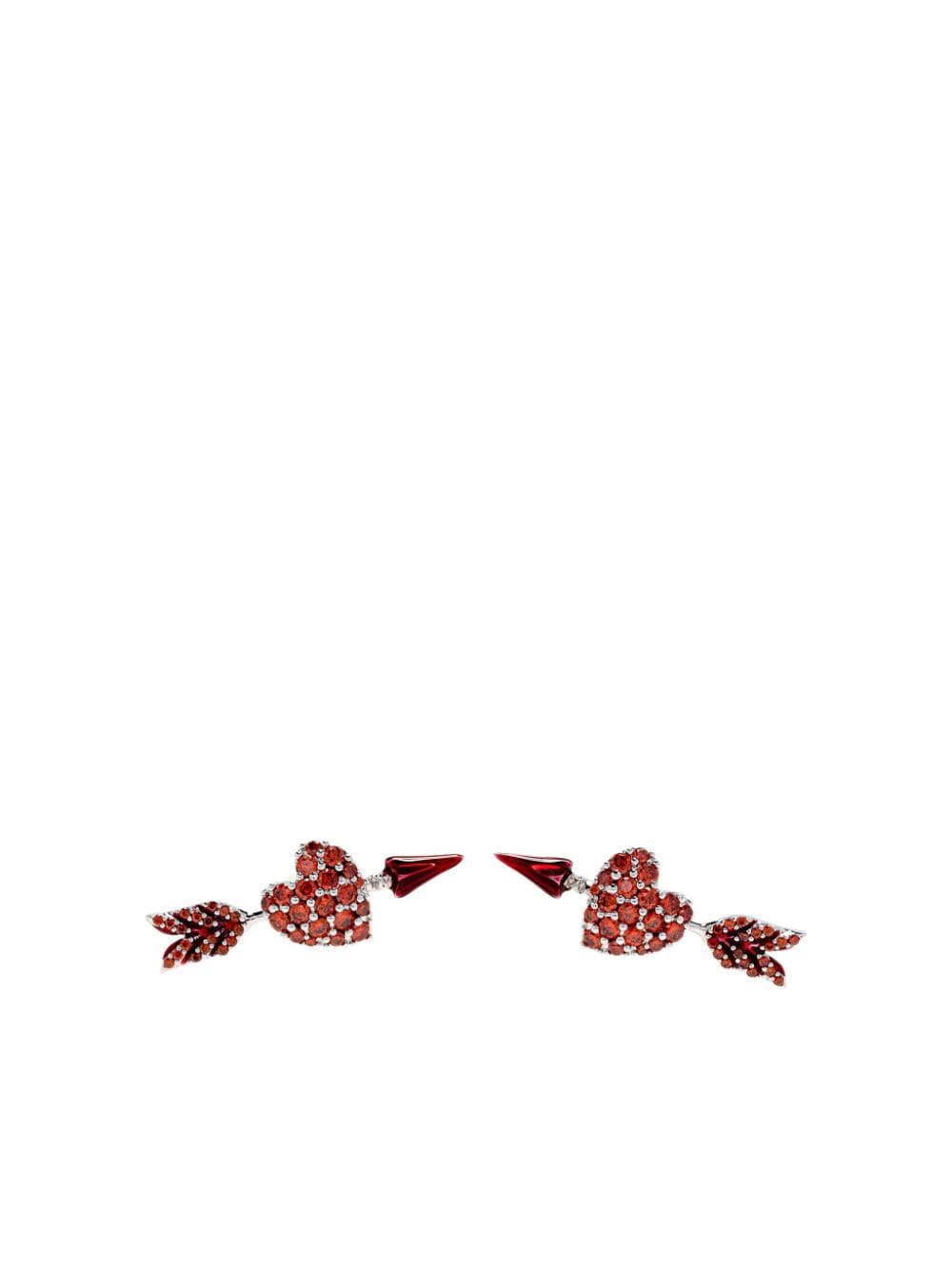 Shushu-tong Heart-motif Stud Earrings In Red