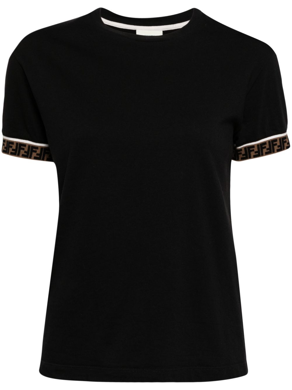Pre-owned Fendi Ff-trim Cotton T-shirt In Black