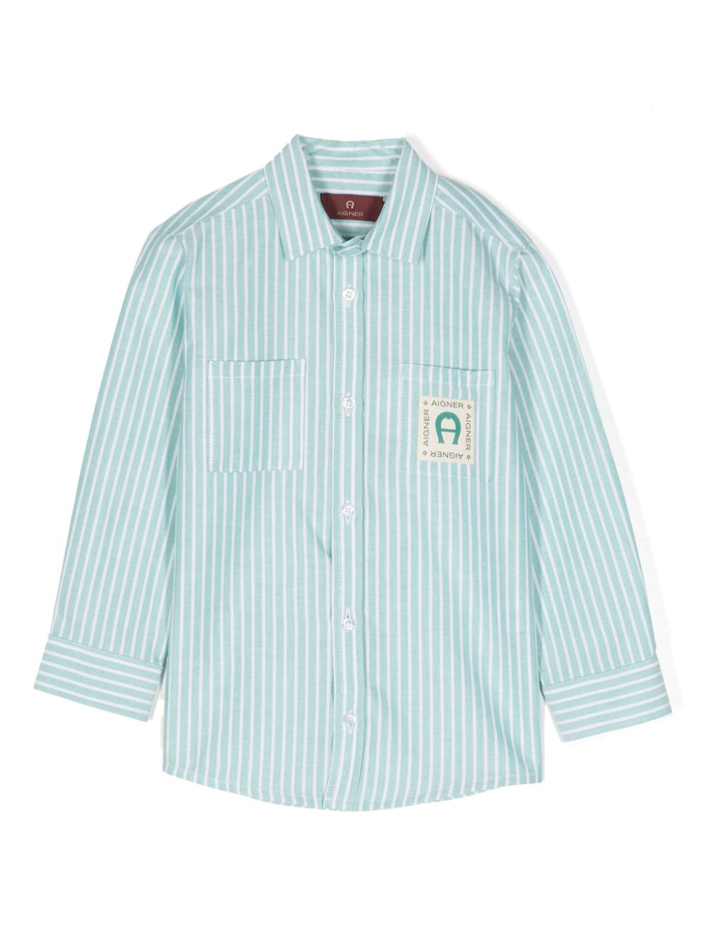 Aigner Teen Boys Green Striped Cotton Shirt