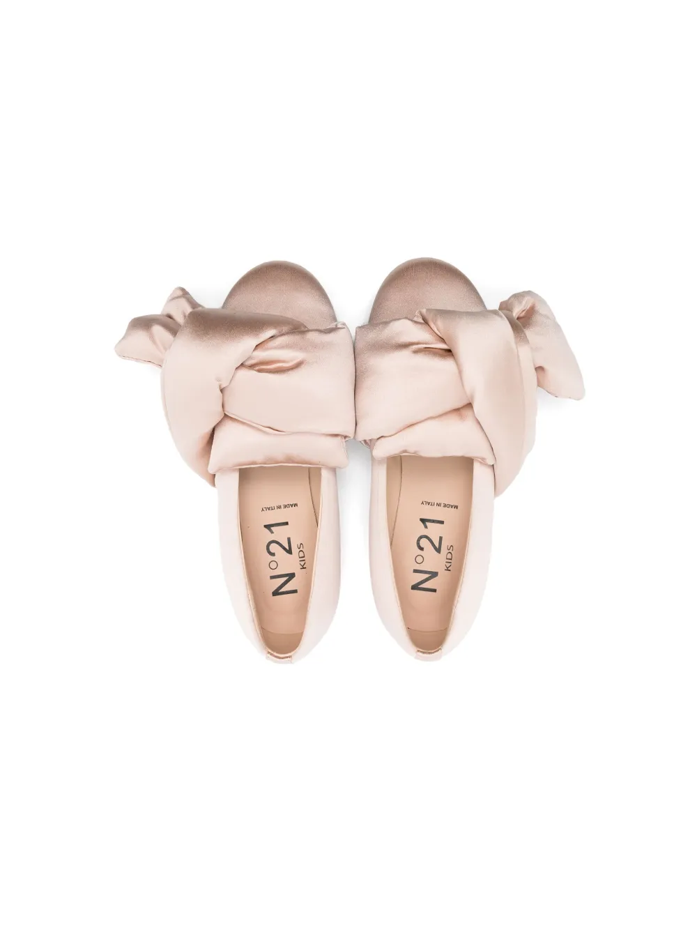 Shop N°21 Twist-detail Satin Ballerina Shoes In Neutrals