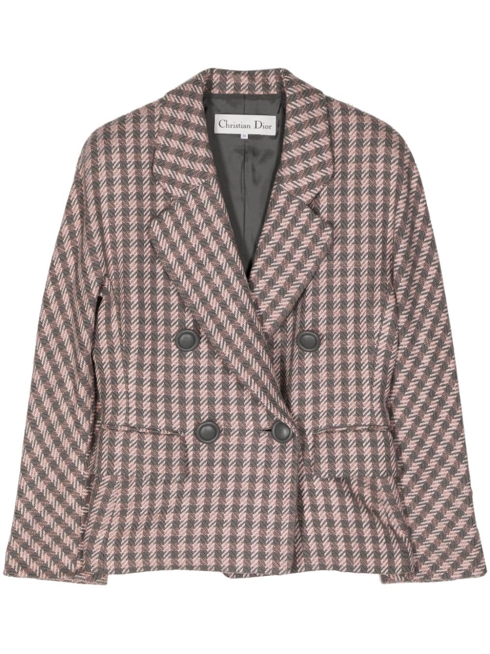 Pre-owned Dior Double-breasted Houndstooth Blazer In Grey