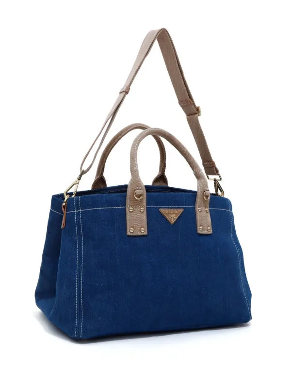 Prada Pre Owned Large Denim two way Tote Bag Blue FARFETCH AO