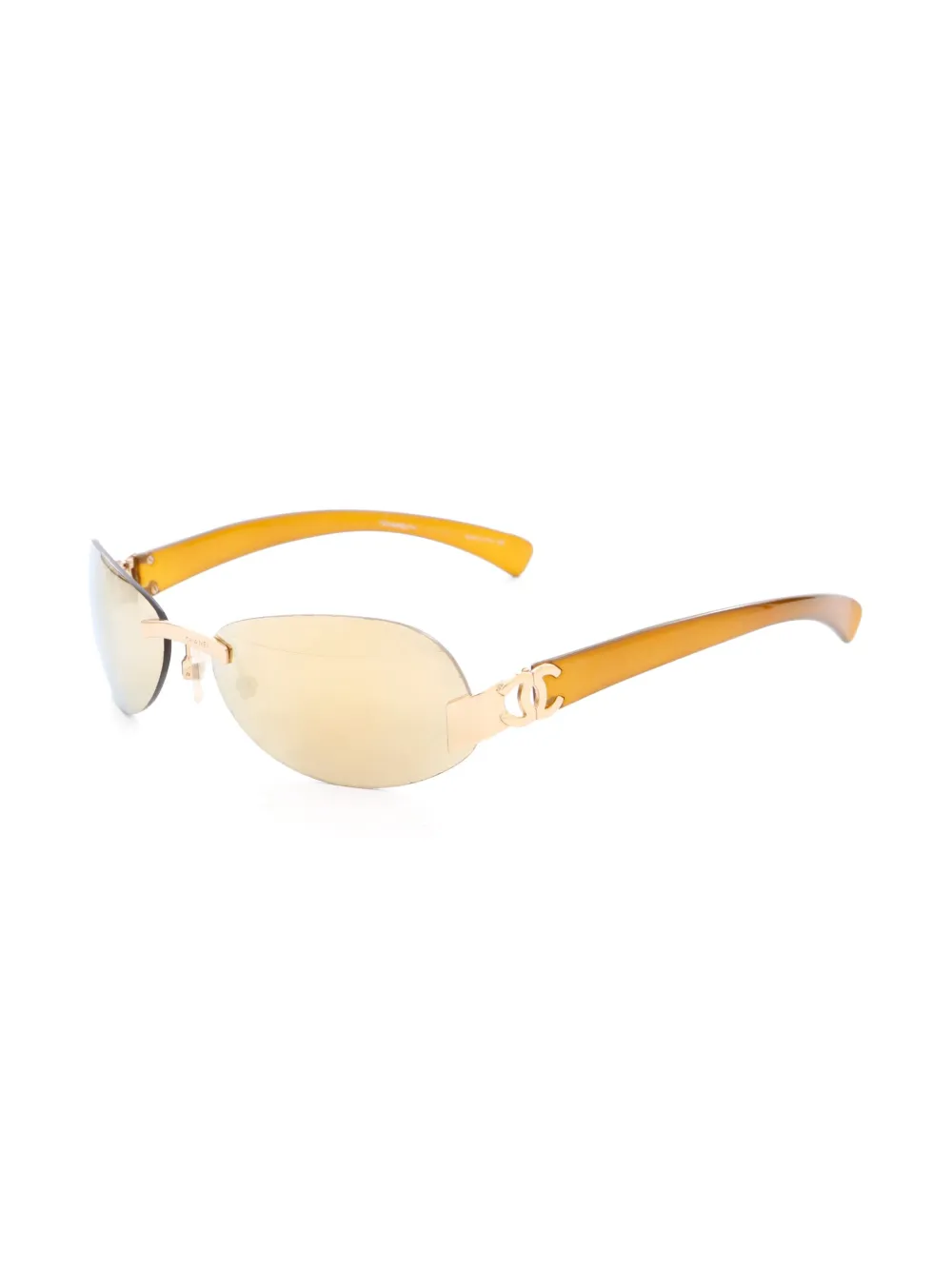 Pre-owned Chanel 2000 Cc Oval-frame Sunglasses In Yellow