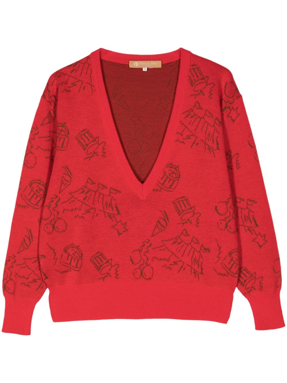 Pre-owned Dior Intarsia-knit Wool Jumper In Red