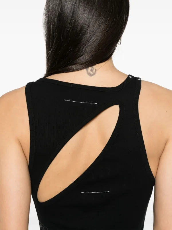 MM6 Maison Margiela cut-out Ribbed Tank Top | Black | FARFETCH