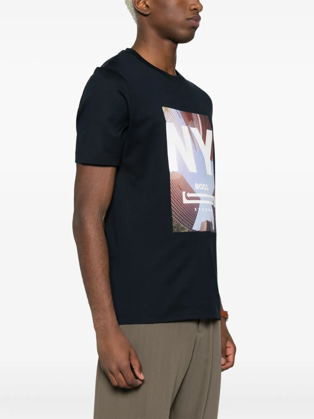 BOSS Katoenen T-shirt met grafische print Blauw