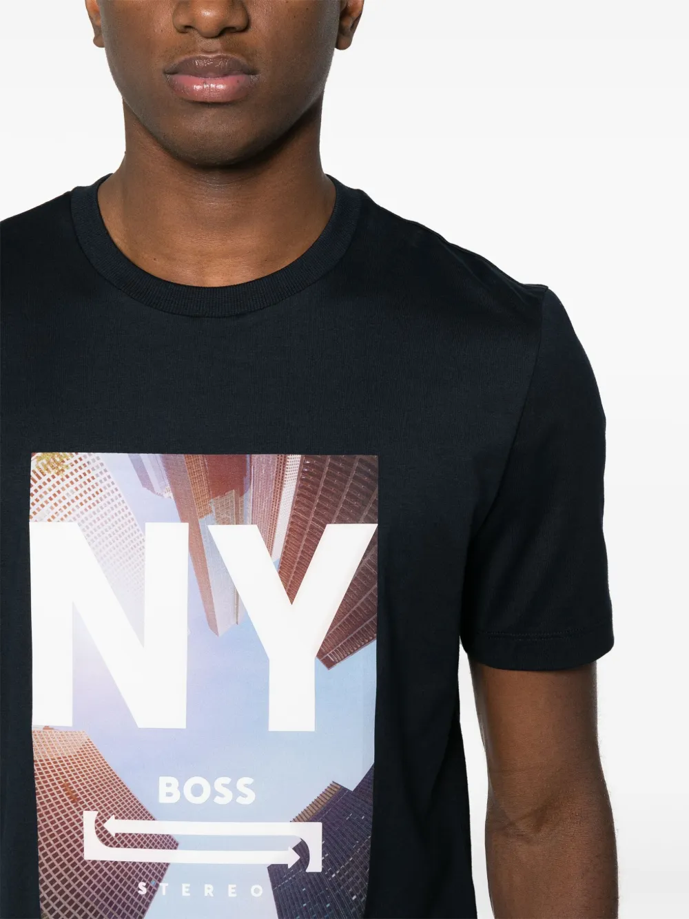 BOSS Katoenen T-shirt met grafische print Blauw