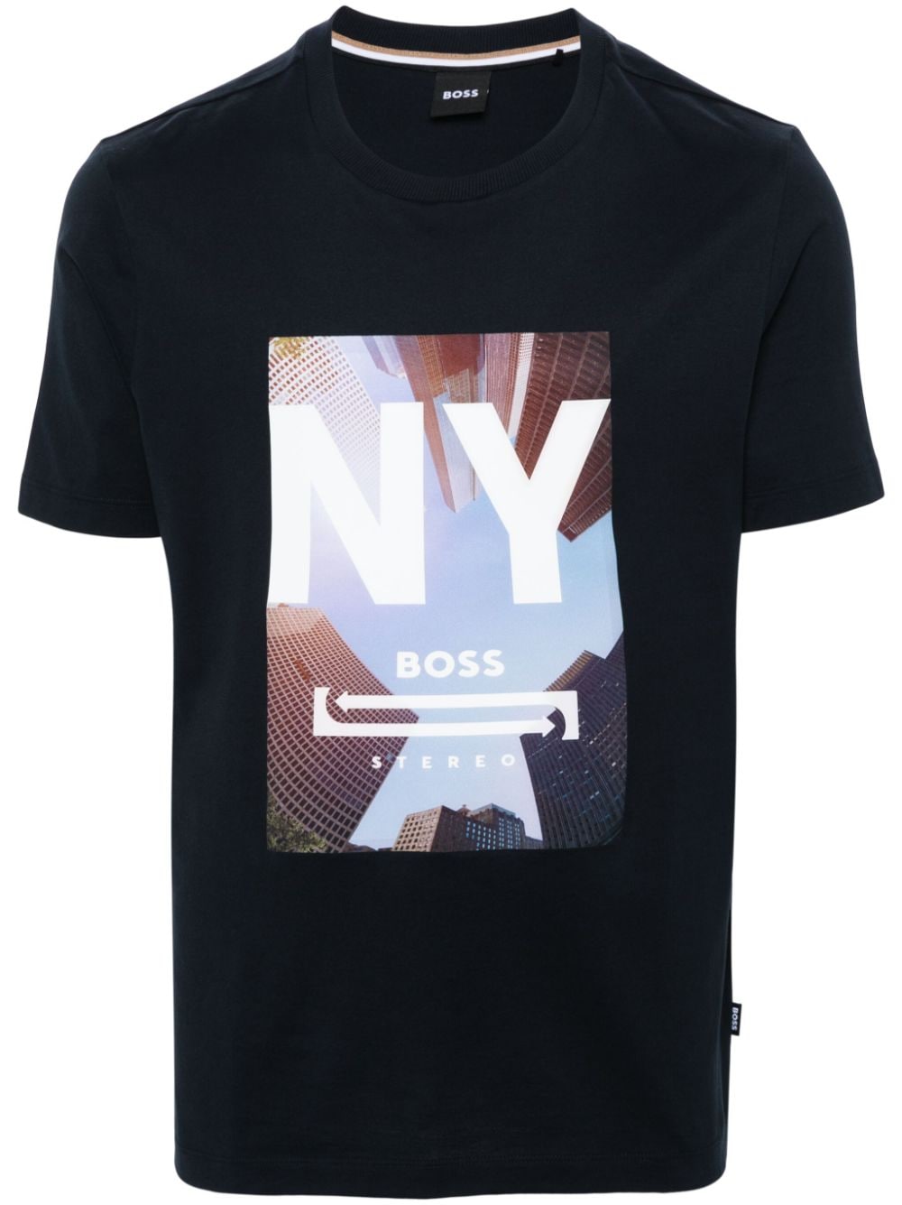 BOSS Katoenen T-shirt met grafische print Blauw