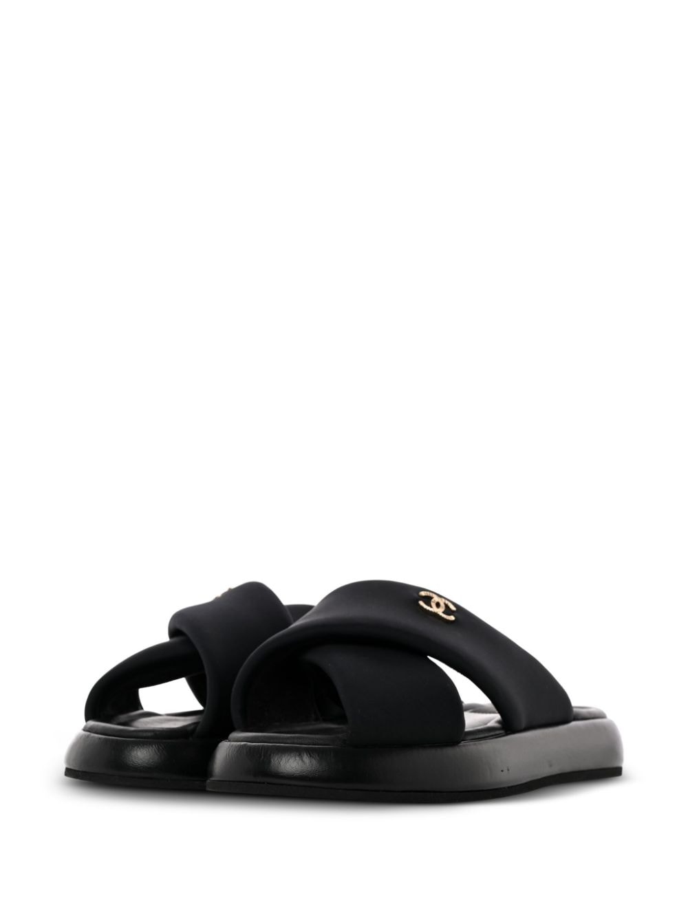 Pre-owned Chanel Cc Criss-cross Pool Slides In Black