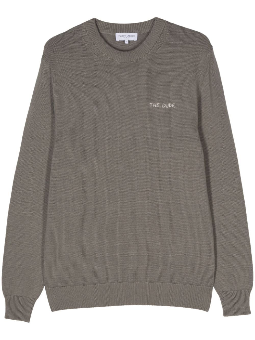 Shop Maison Labiche Grand Cerf Slogan-embroidered Jumper In Grey