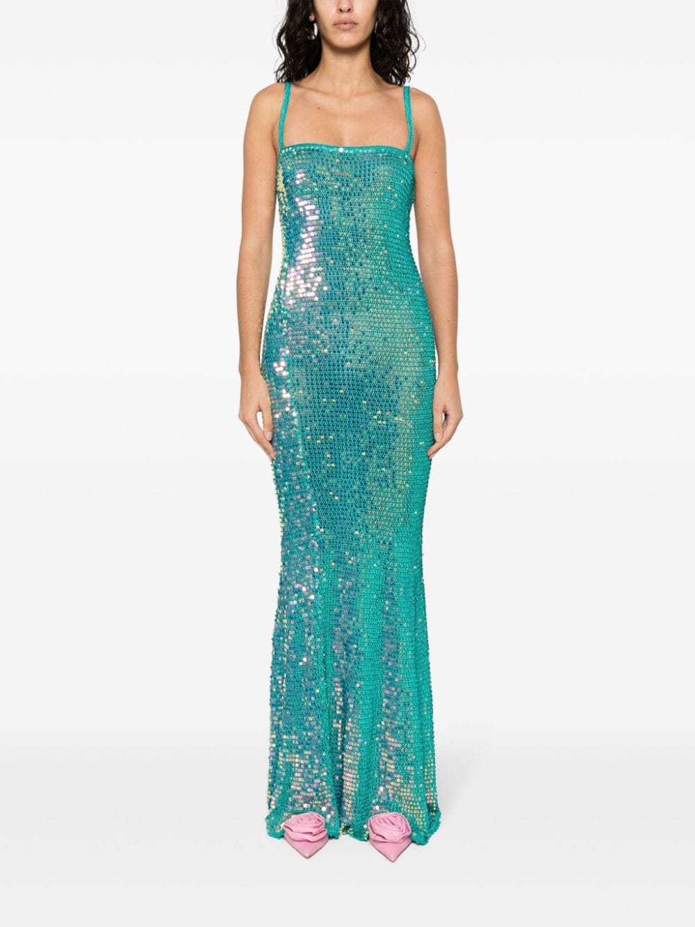 Shop Retroféte Sequin-embellished Maxi Dress In Green