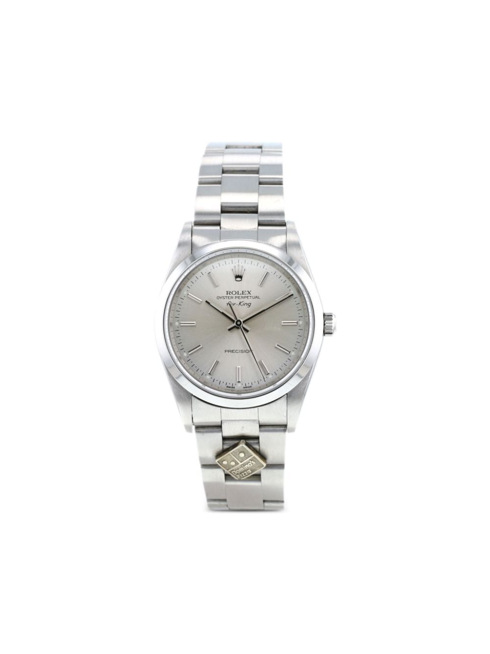 Pre-owned Rolex 2005   Air King Domino's 34mm In Silver