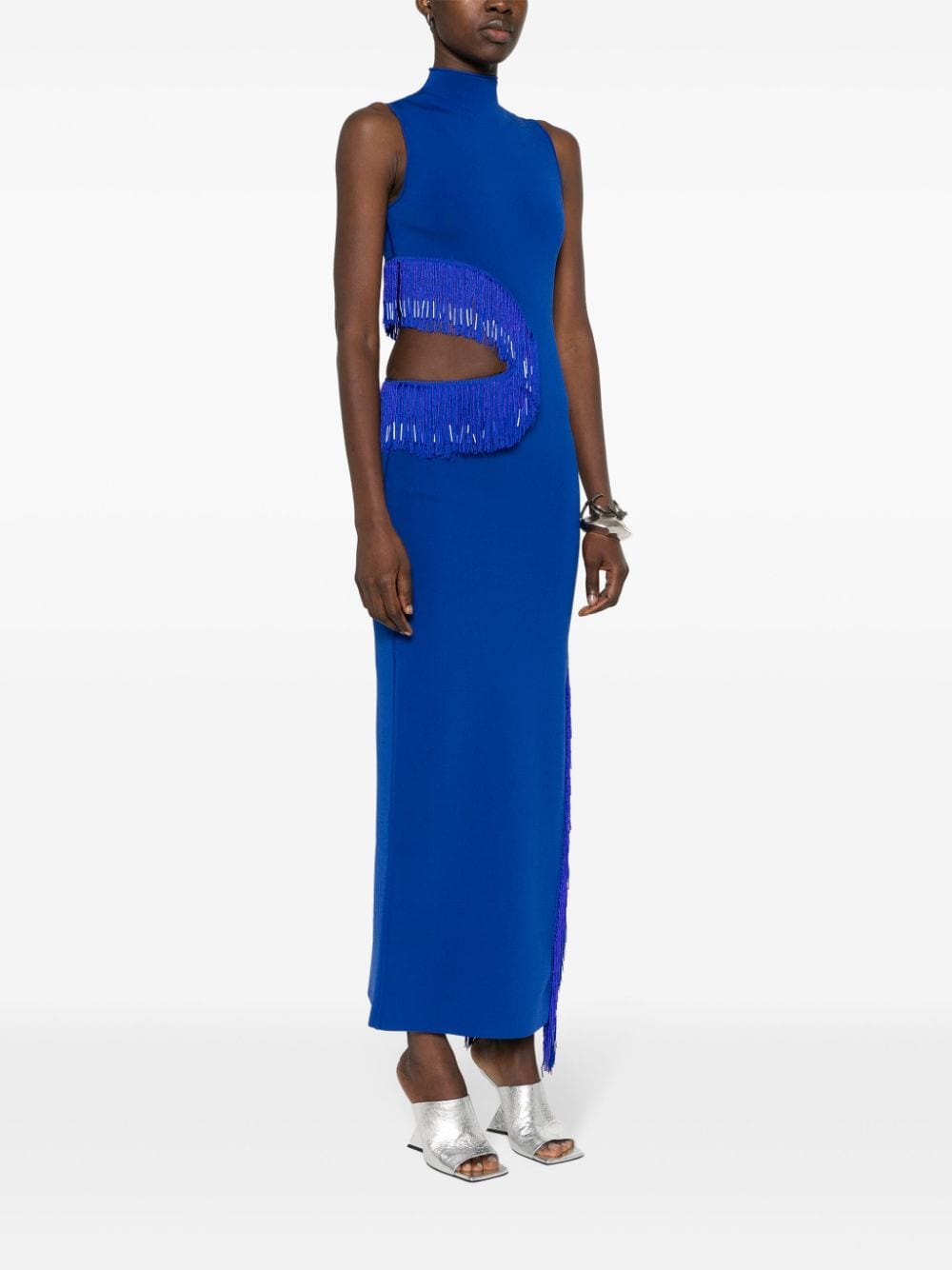 Shop Galvan Beaded Nova Ribbed Maxi Dress In Blau