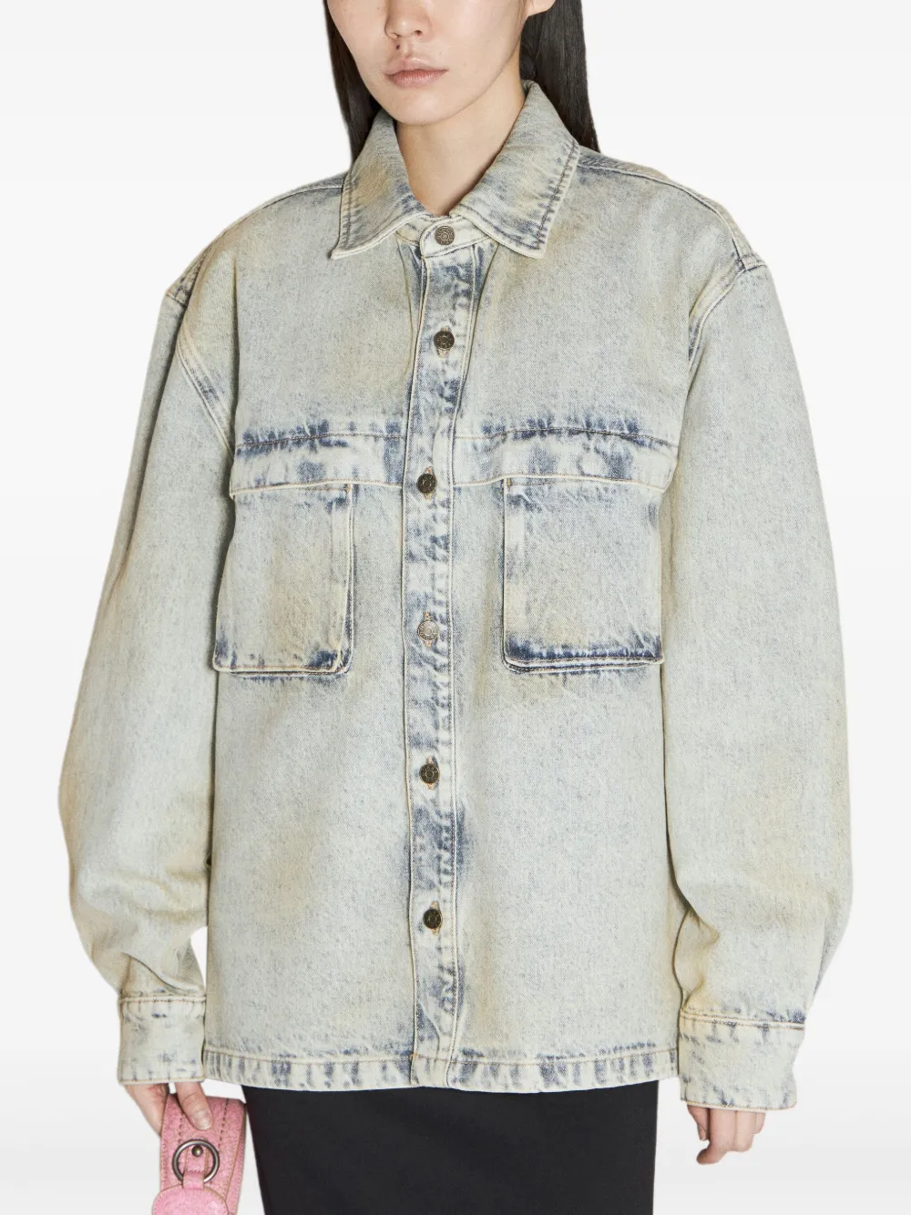 Guess Usa Bleached-effect Denim Jacket In Blue