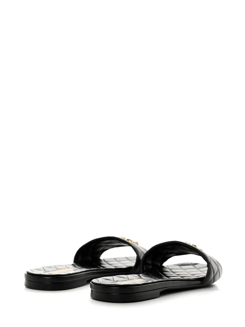 Pre-owned Chanel Cc Diamond-quilted Slides In Black