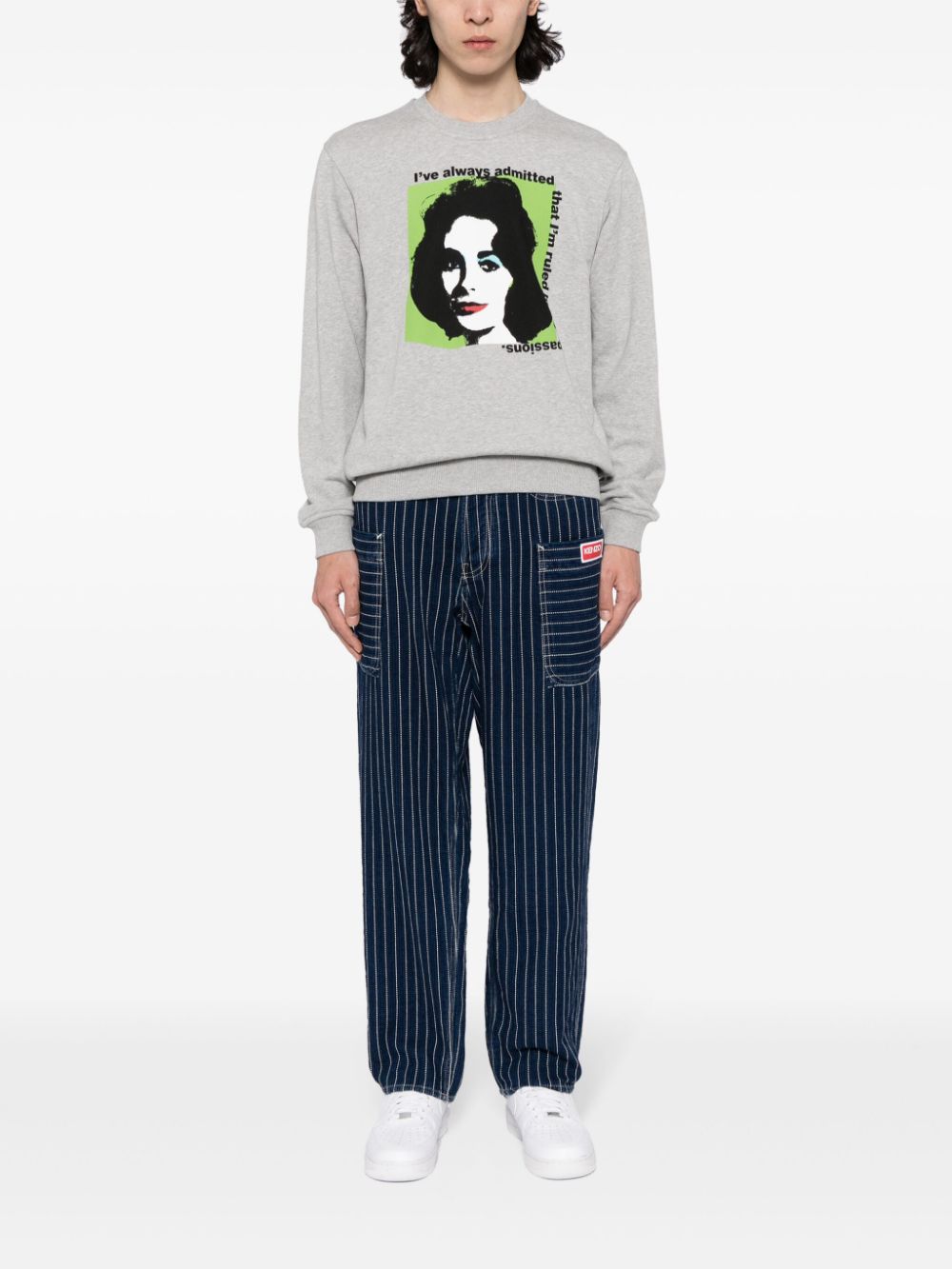 Shop Comme Des Garçons Shirt Graphic-print Cotton Sweatshirt In Grey