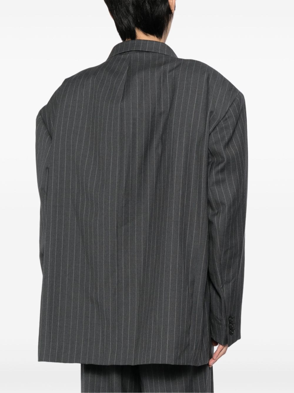 Shop Hed Mayner Striped Double-breasted Blazer In Grey