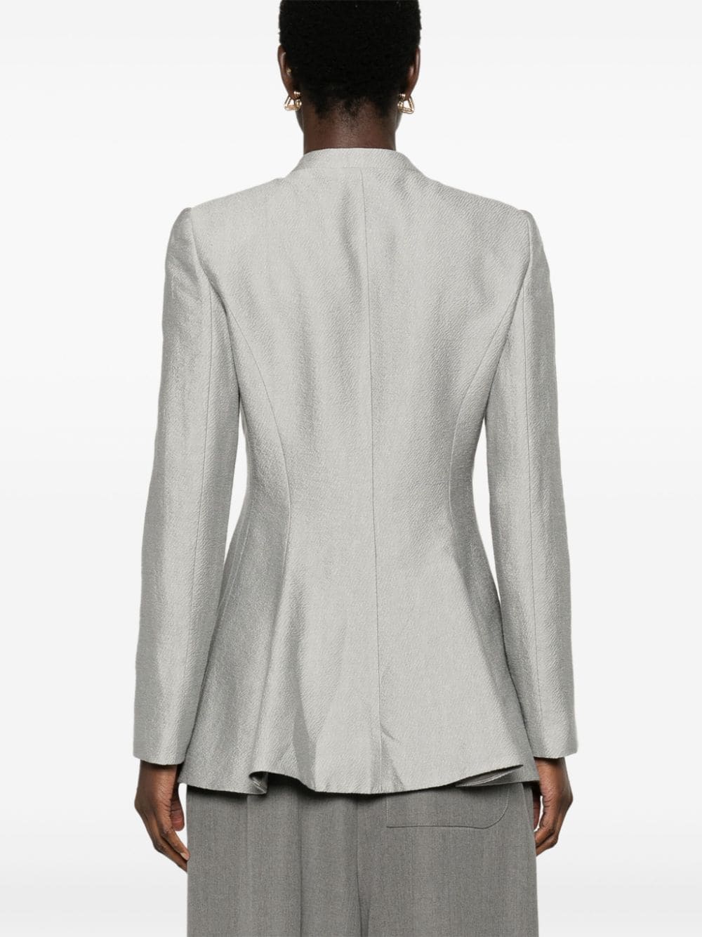 Shop Emporio Armani Press-stud Textured Blazer In Grey