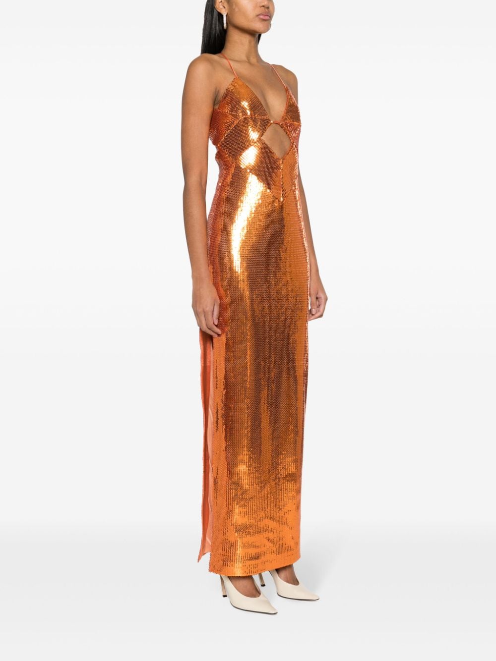 Shop Galvan Sequin Halterneck Maxi Dress In 橘色