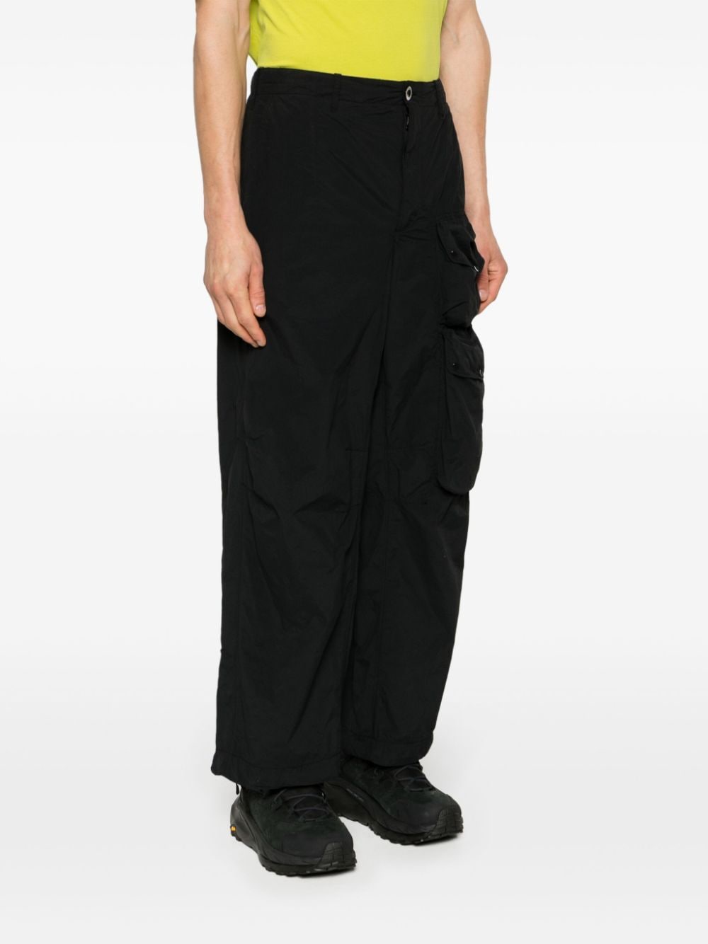 Shop Ten C Crinkled Cargo Trousers In Black