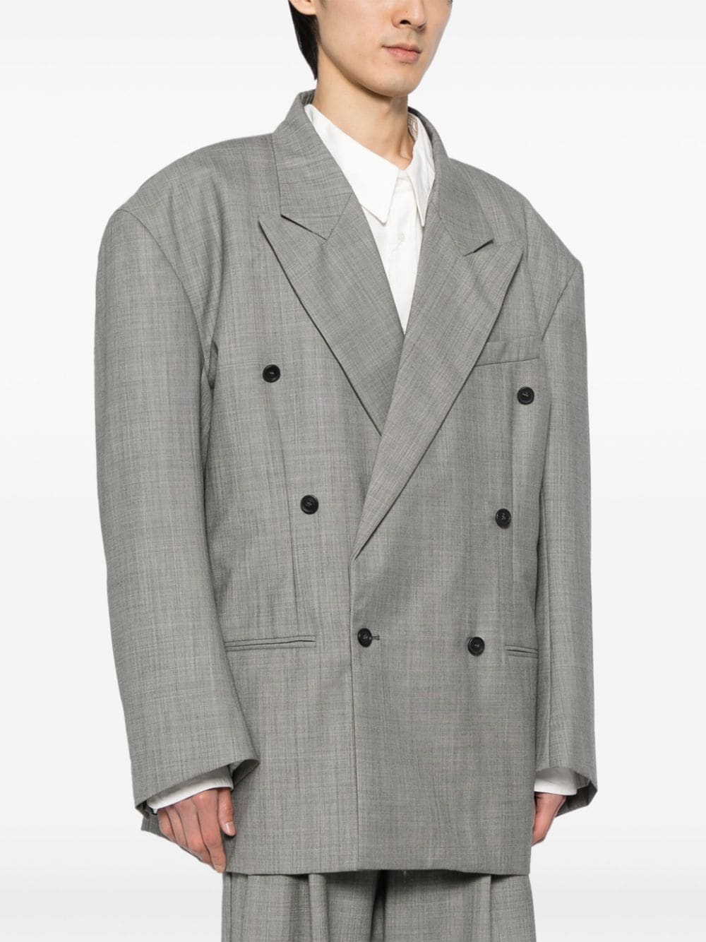 Shop Hed Mayner Double-breasted Wool Blazer In Grey