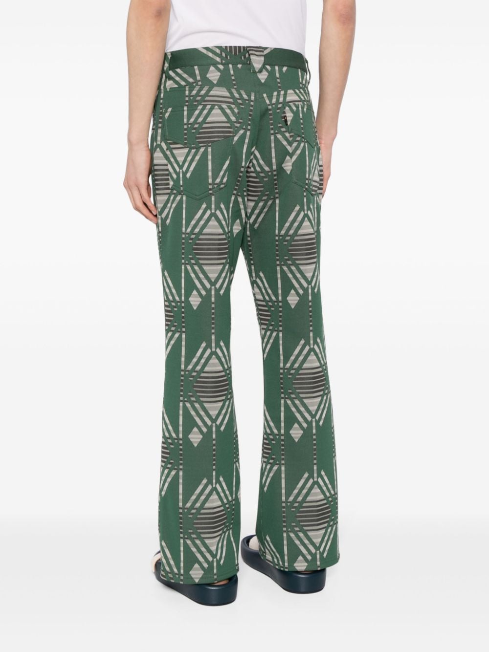 Shop Needles Geometric-print Flared Trousers In Green