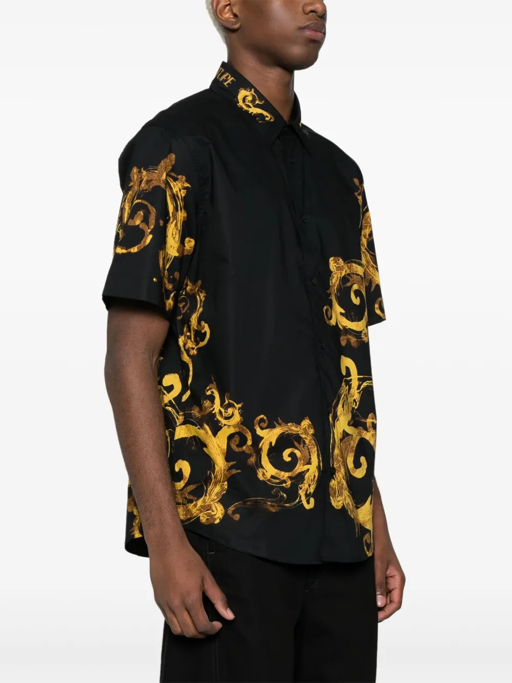 Shop Versace Jeans Couture Watercolor Couture-print Cotton Shirt In Black