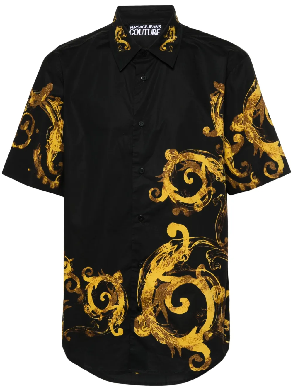 Shop Versace Jeans Couture Watercolor Couture-print Cotton Shirt In Black