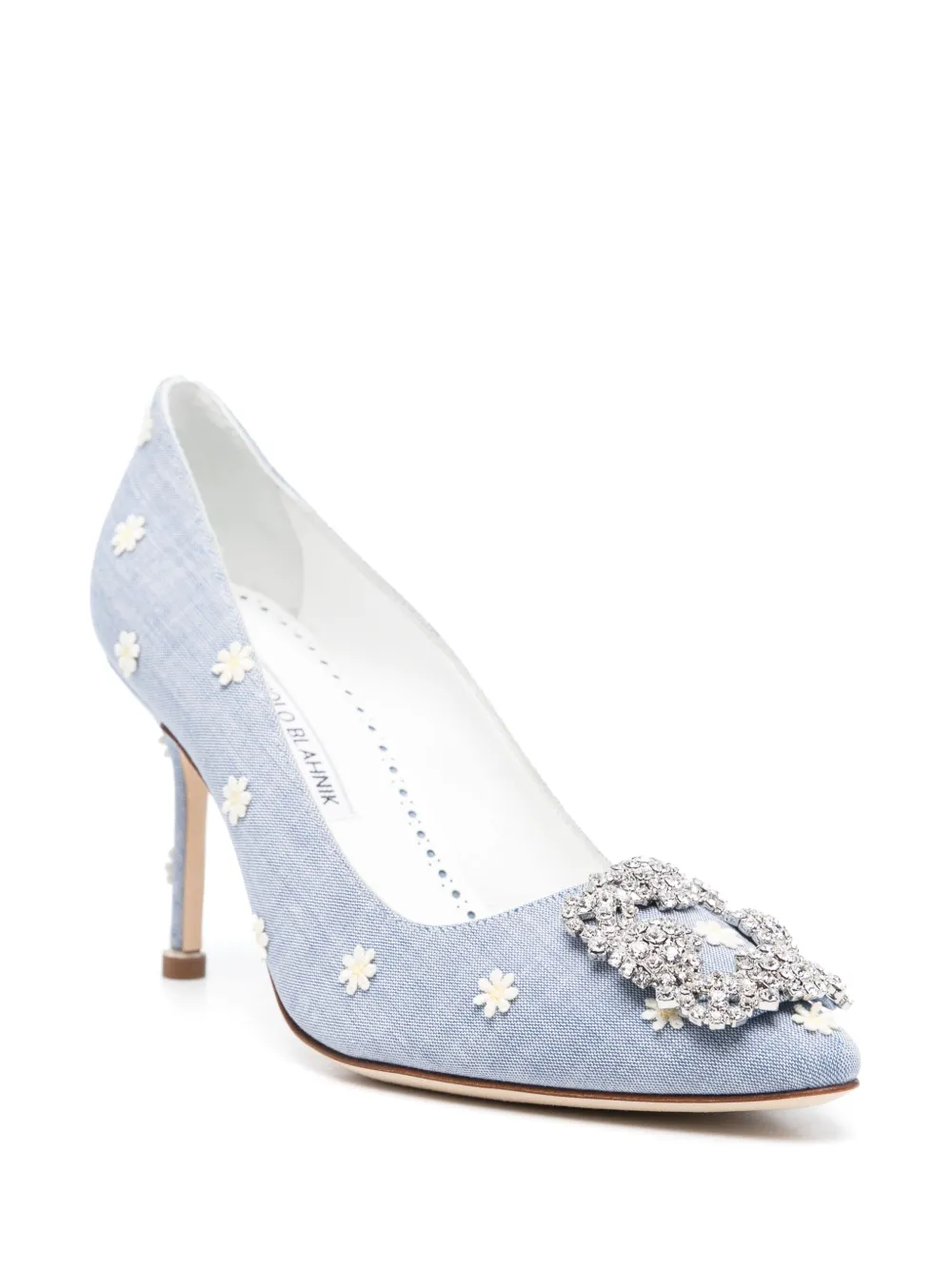 Manolo Blahnik 85mm floral-appliqué pumps - Blauw