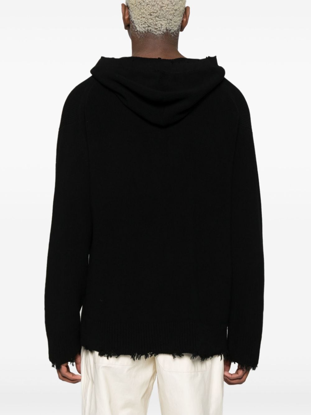 Shop Laneus Distressed Knitted Hoodie In Black