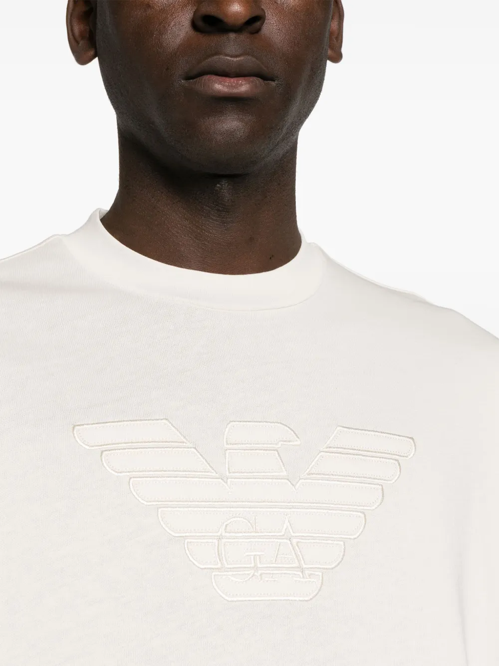 Shop Emporio Armani Logo-embroidered Cotton T-shirt In Neutrals