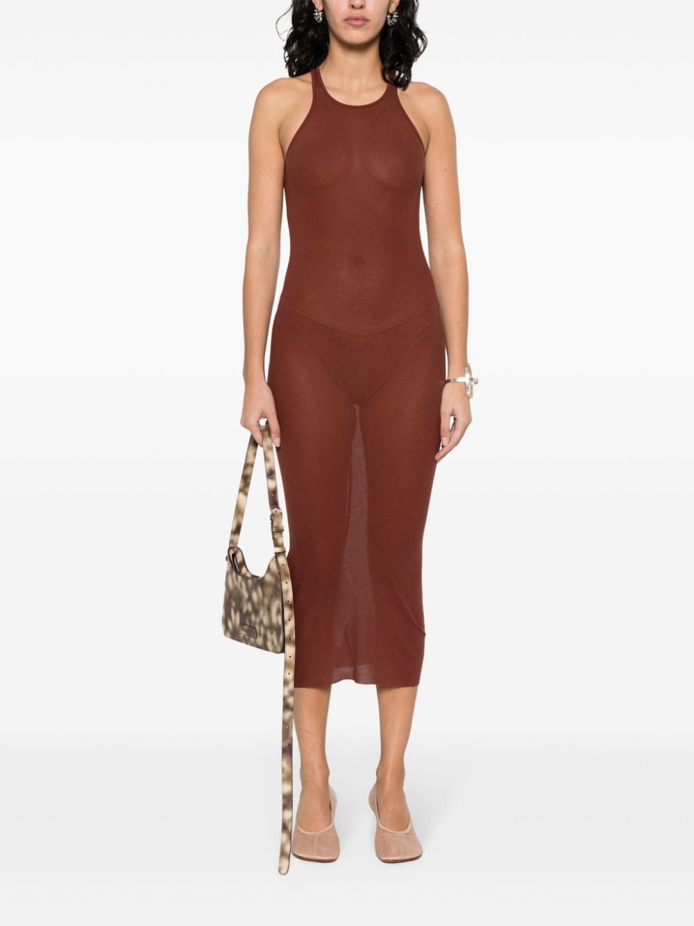Shop Rick Owens Sleeveless Ribbed Dress In Brown