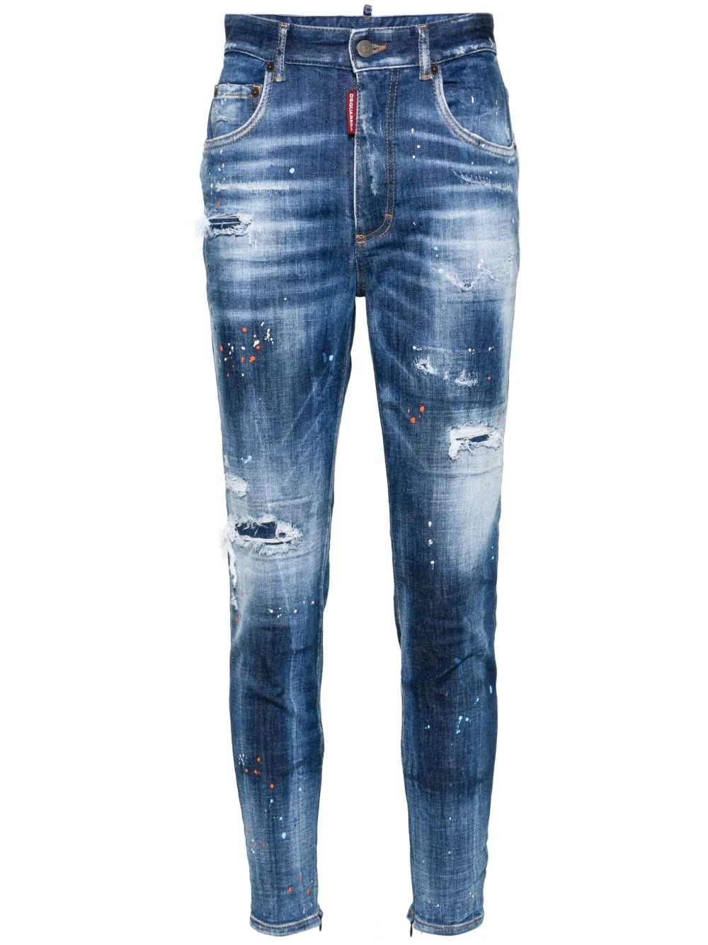 Dsquared2 Paint-splatter Distressed Tapered Jeans In Blue