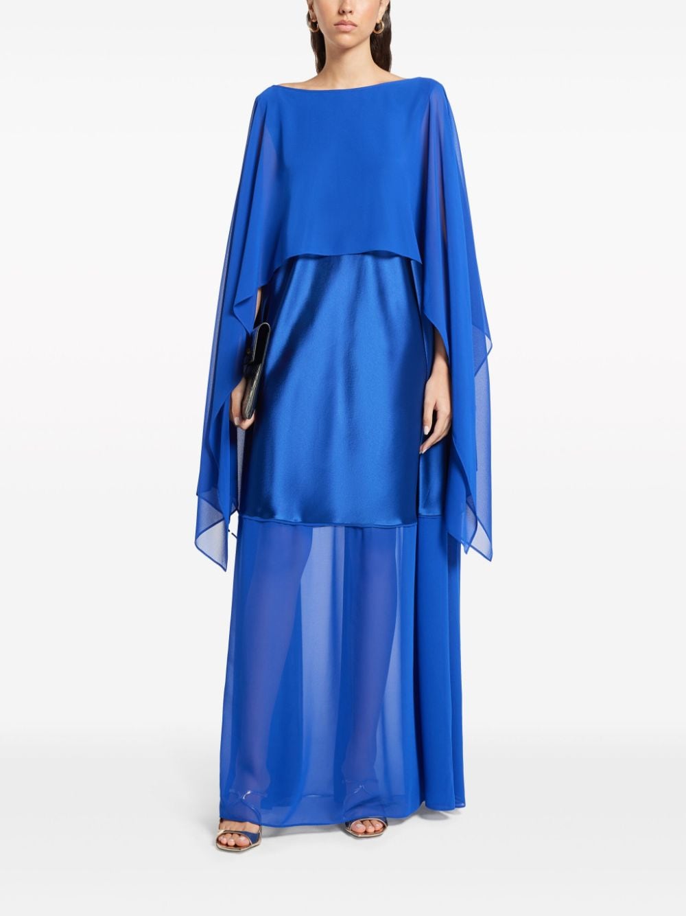 Shop Talbot Runhof Loggia Crepe Cape Gown In Blue