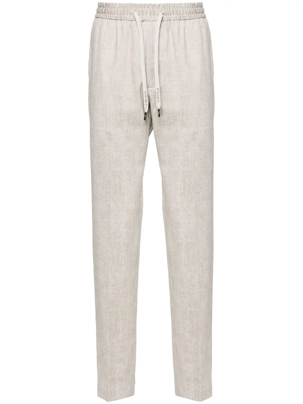 elasticated-waist herringbone trousers