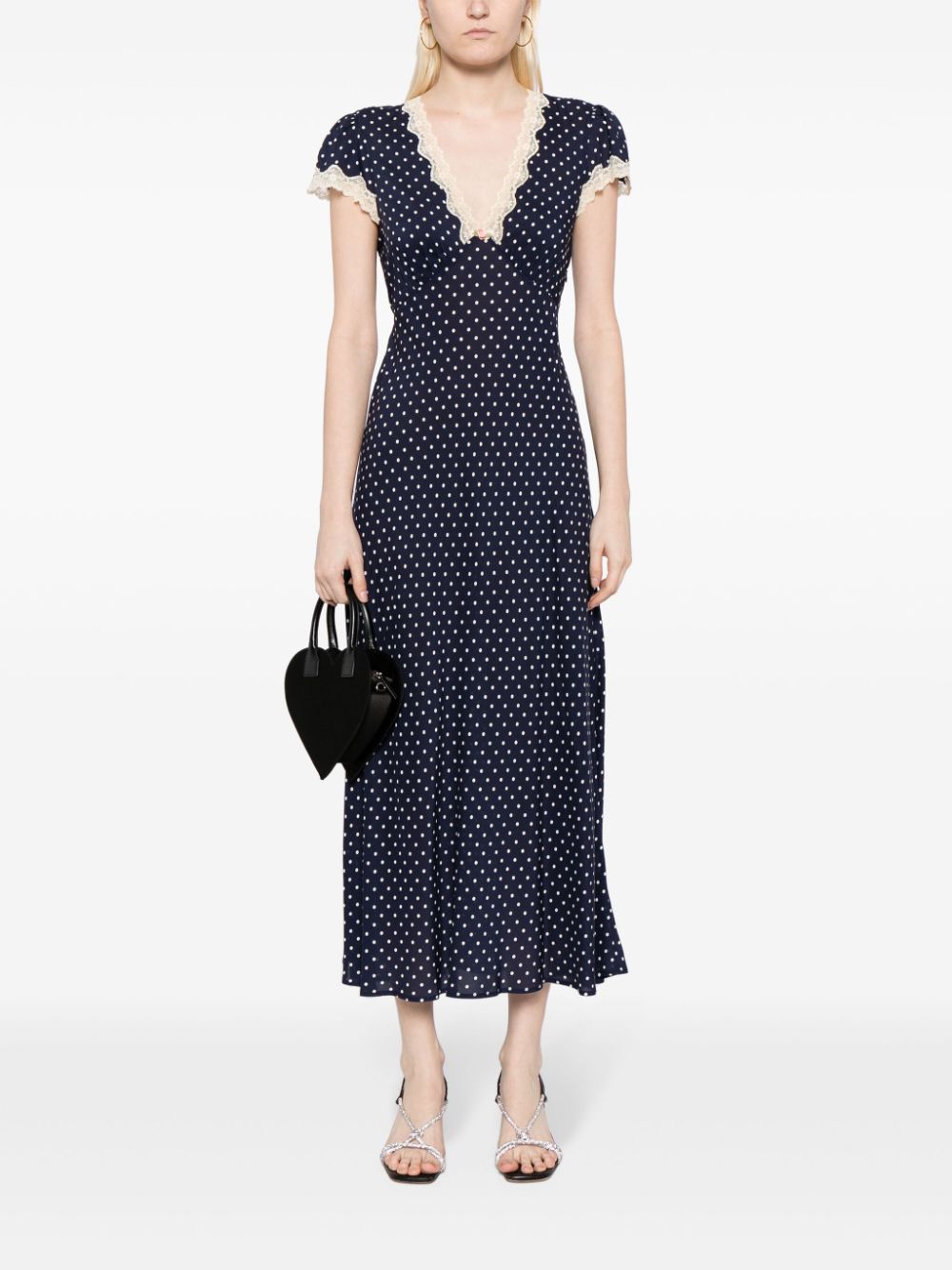 Rixo Clarice polka-dot lace-trim dress - Blauw