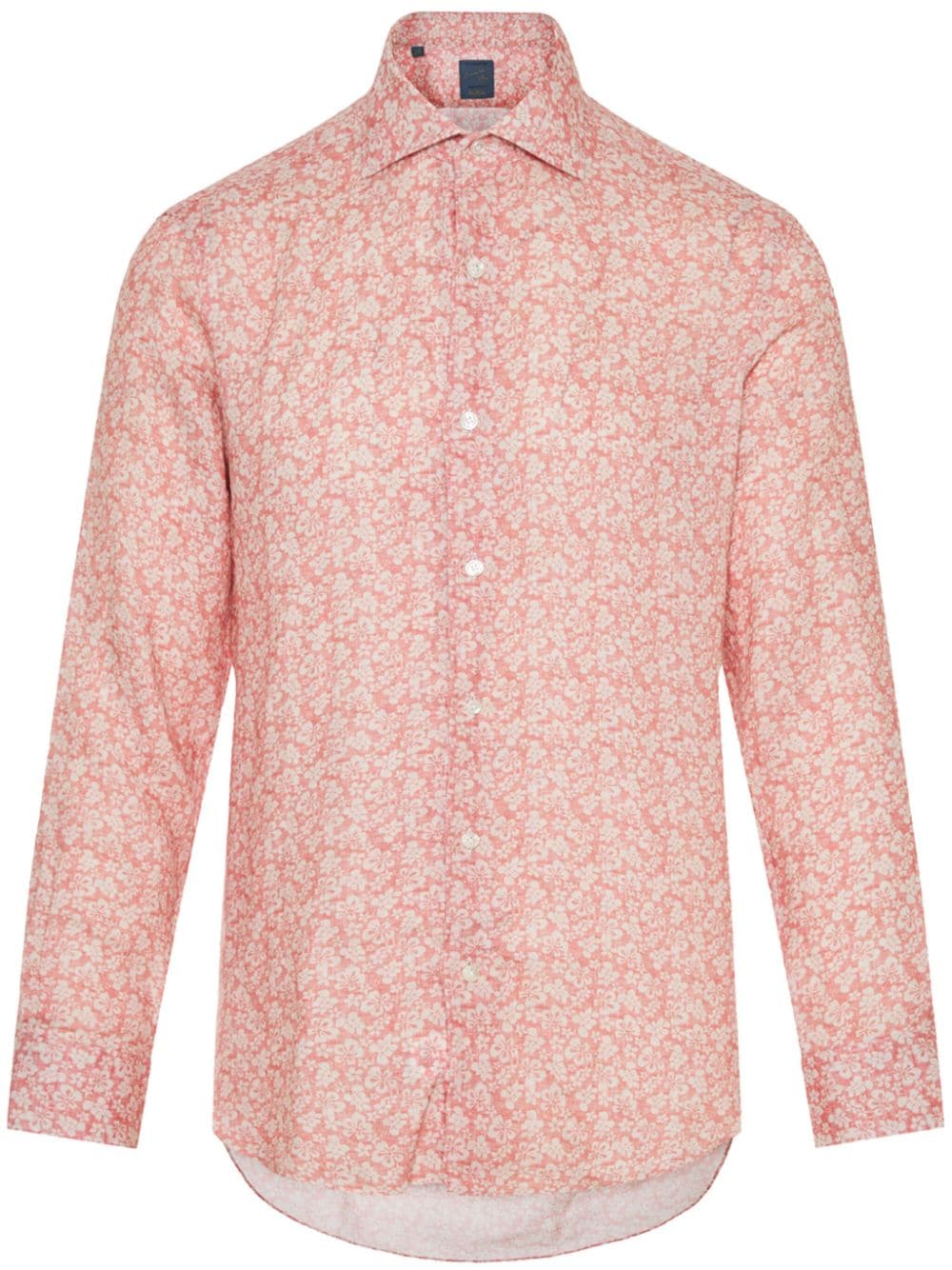 Barba Floral-print Linen Shirt In Red