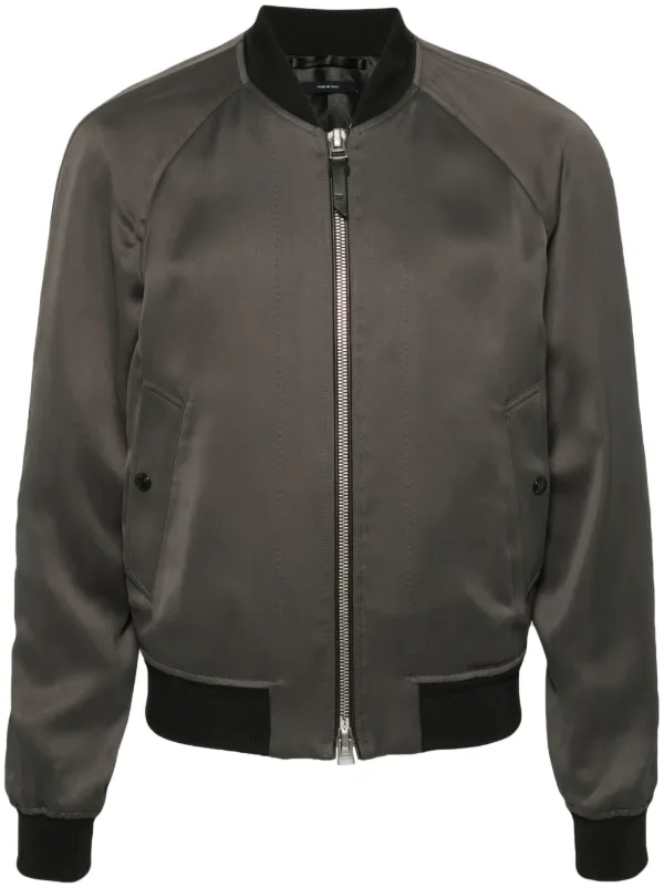 TOM FORD ribbed-trim Twill Bomber Jacket Grey FARFETCH PH