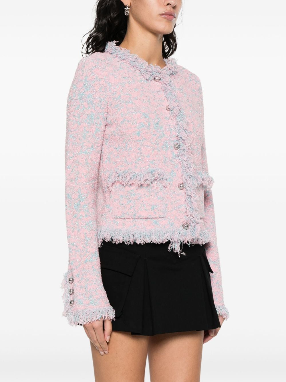 Shop Rabanne Frayed-detail Jacket In Pink