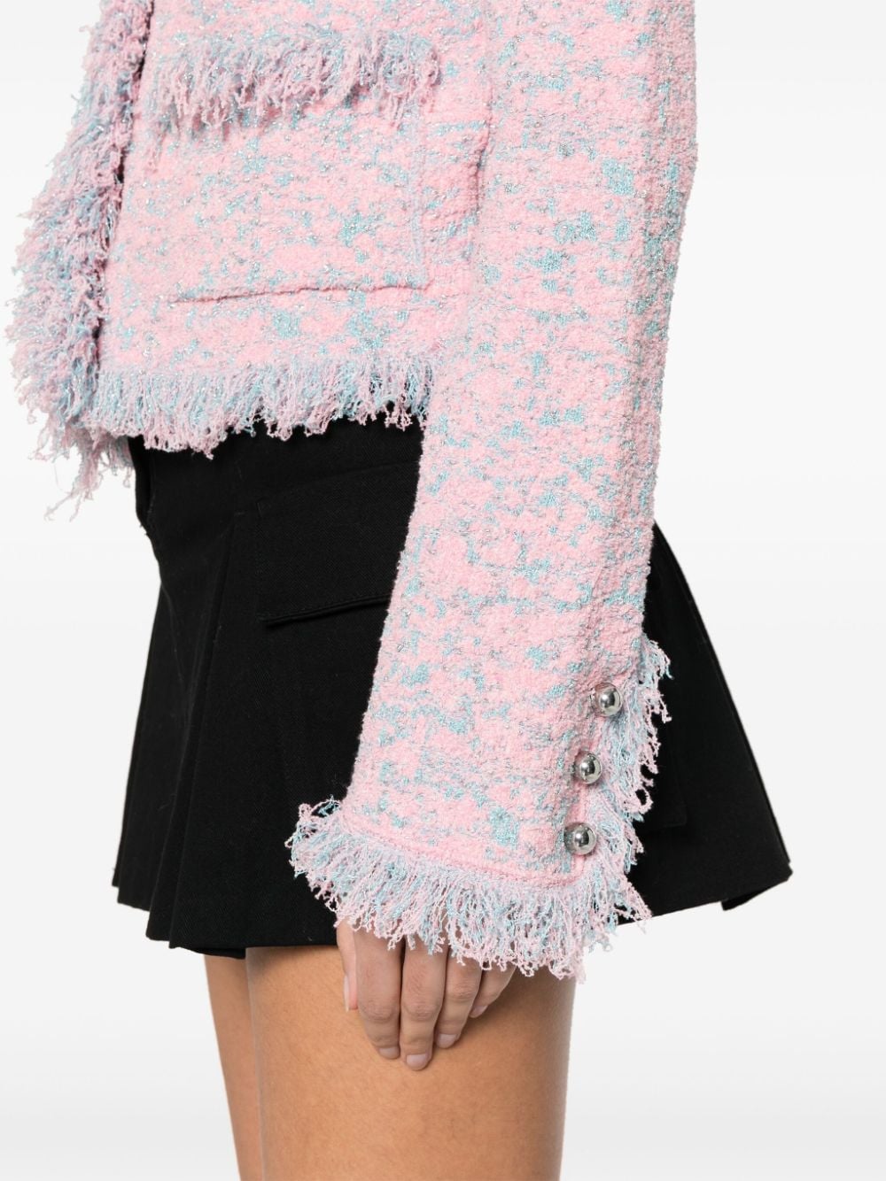 Shop Rabanne Frayed-detail Jacket In Pink