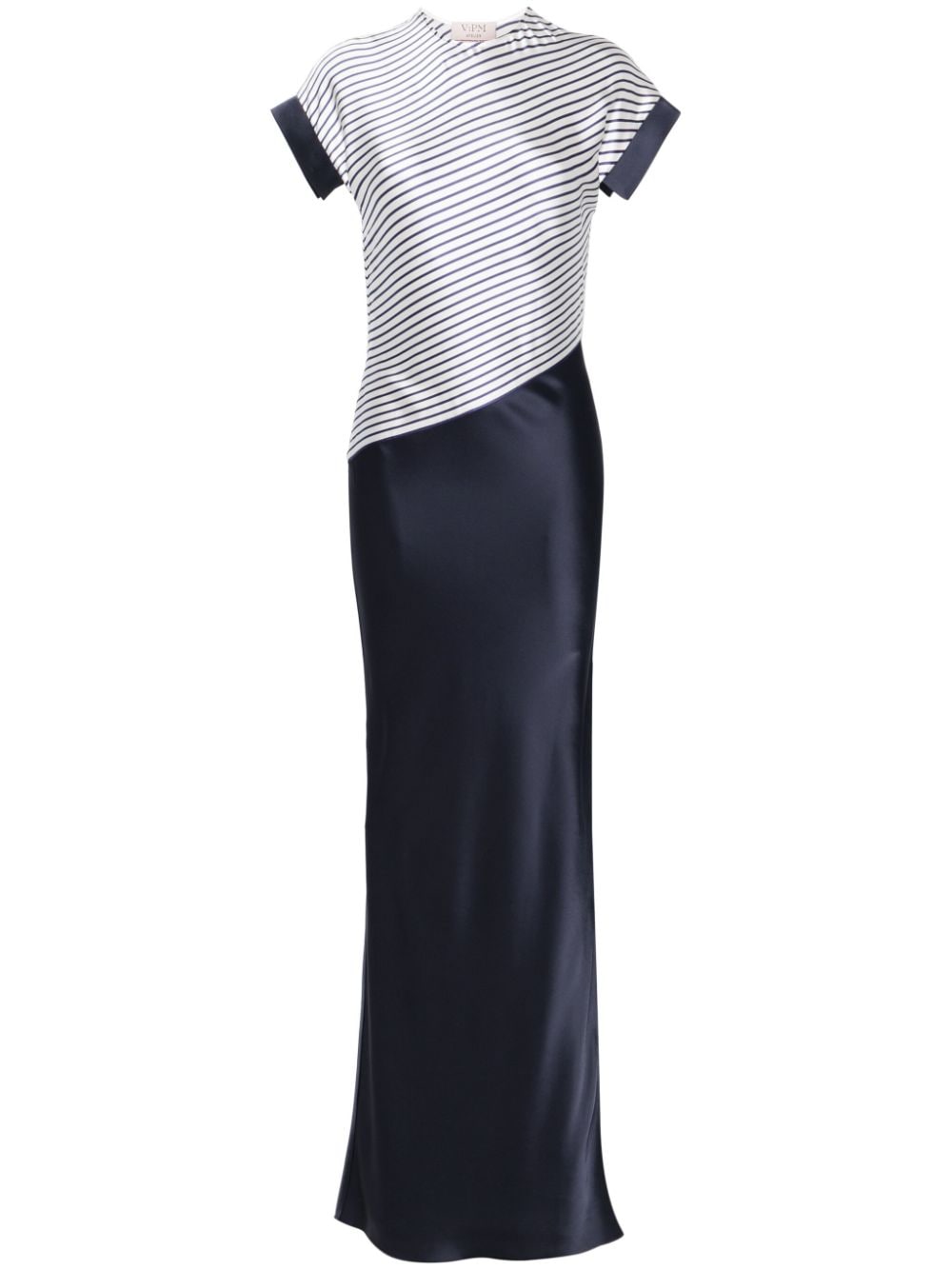 V:pm Atelier Striped Satin Maxi Dress In Blue