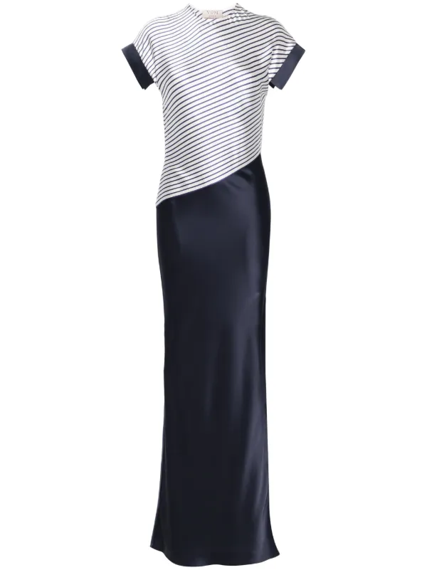 striped satin midi dress Draped striped satin and chiffon midi dress - purple