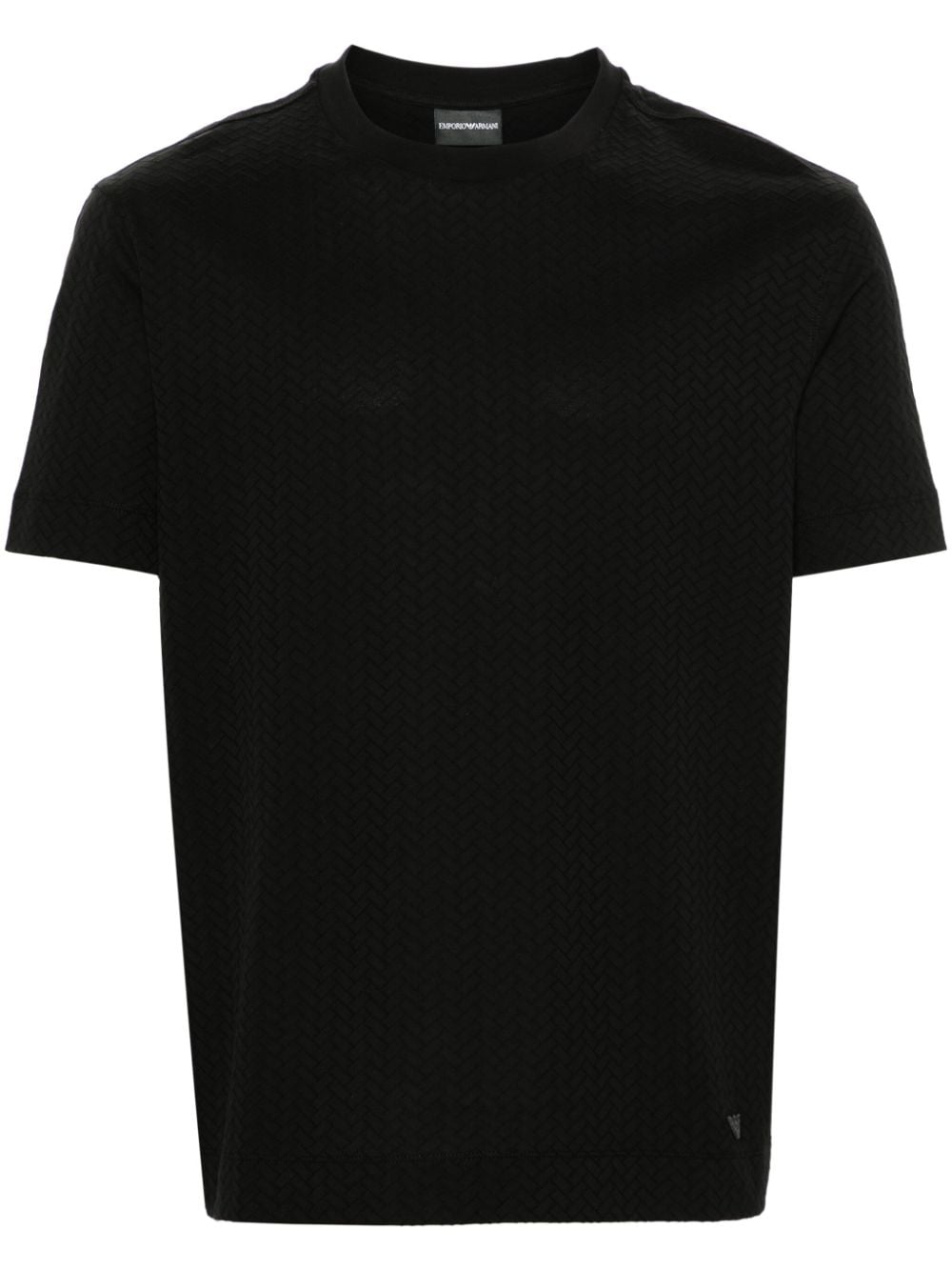 Emporio Armani Herringbone-pattern Cotton T-shirt In Black