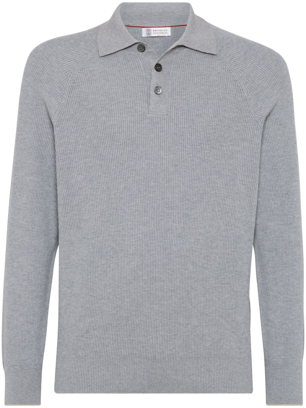 Brunello Cucinelli Long-sleeve Ribbed-cotton Polo Shirt In 灰色