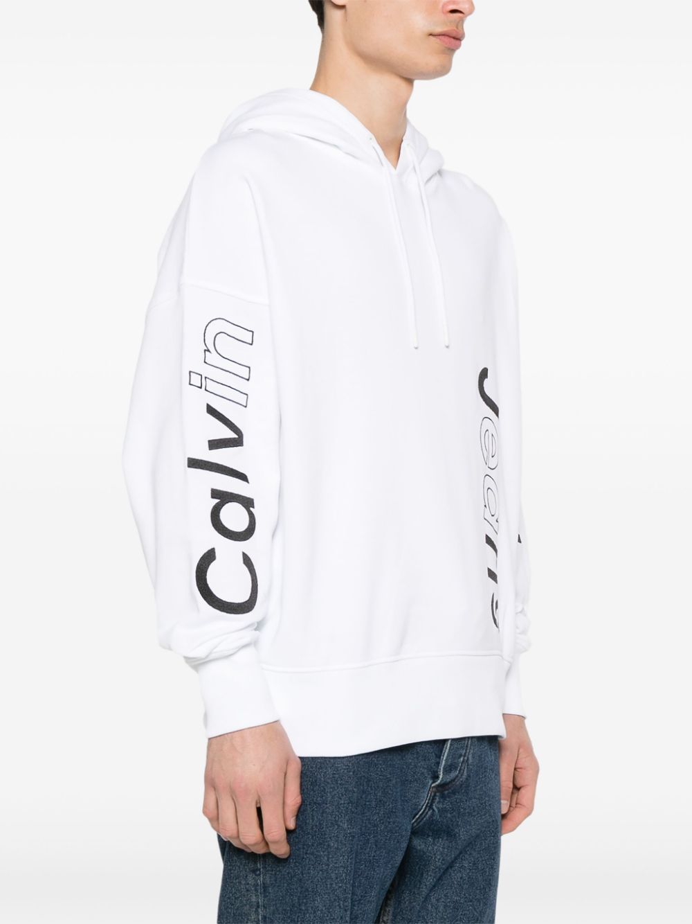 Shop Calvin Klein Logo-embroidered Cotton Hoodie In White