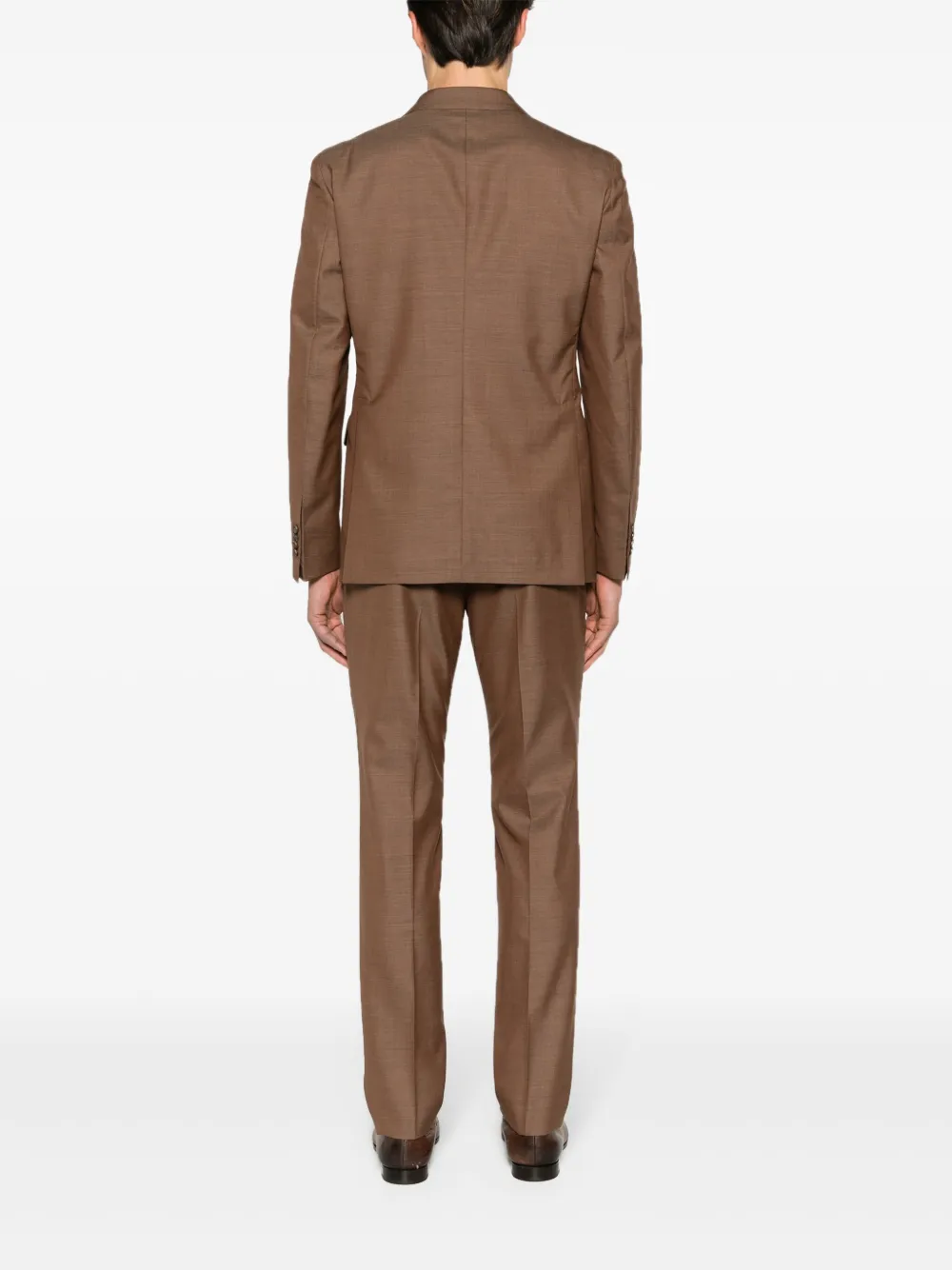 Shop Tagliatore Double-breasted Virgin Wool Suit In Brown